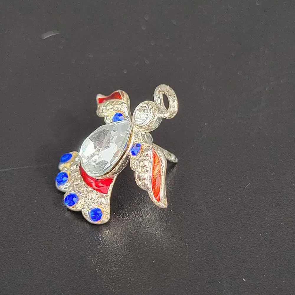 Crystal & Enamel Angel Lapel Pin Red Blue Accents 1 in Religious Patriotic USA